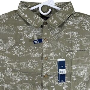 George Mens Scenic Print Short Sleeve Button Down Shirt Olive Green 3XL New